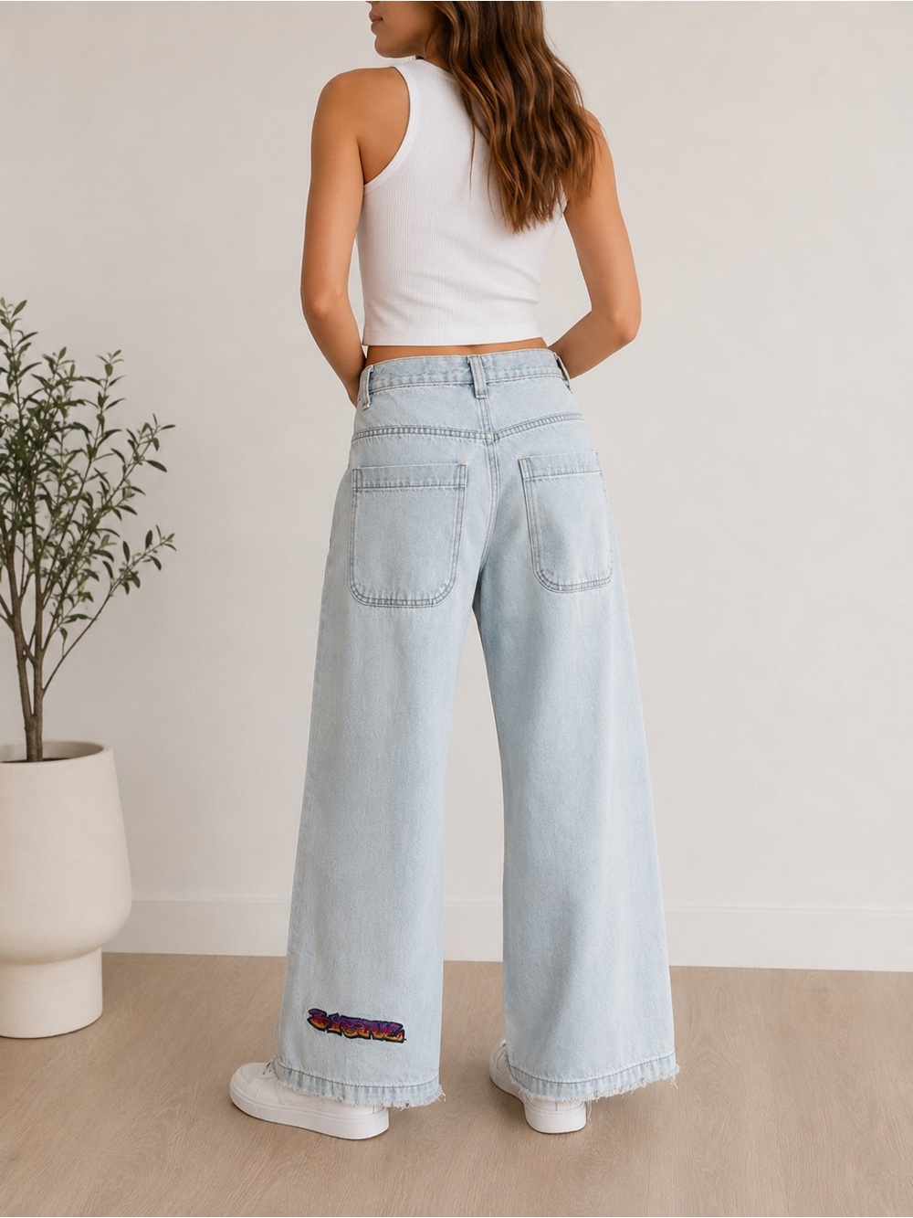 VGT B ONE SOUL XS Jeans Baggy Skater Loose Fit Denim Embroidered